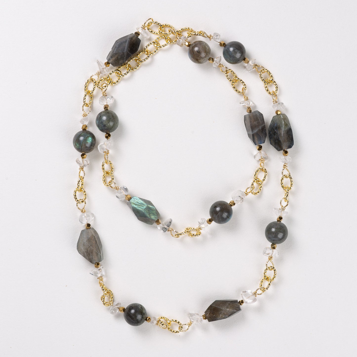 Sautoir Chaîne Plaquée Or – Pierre de Labradorite