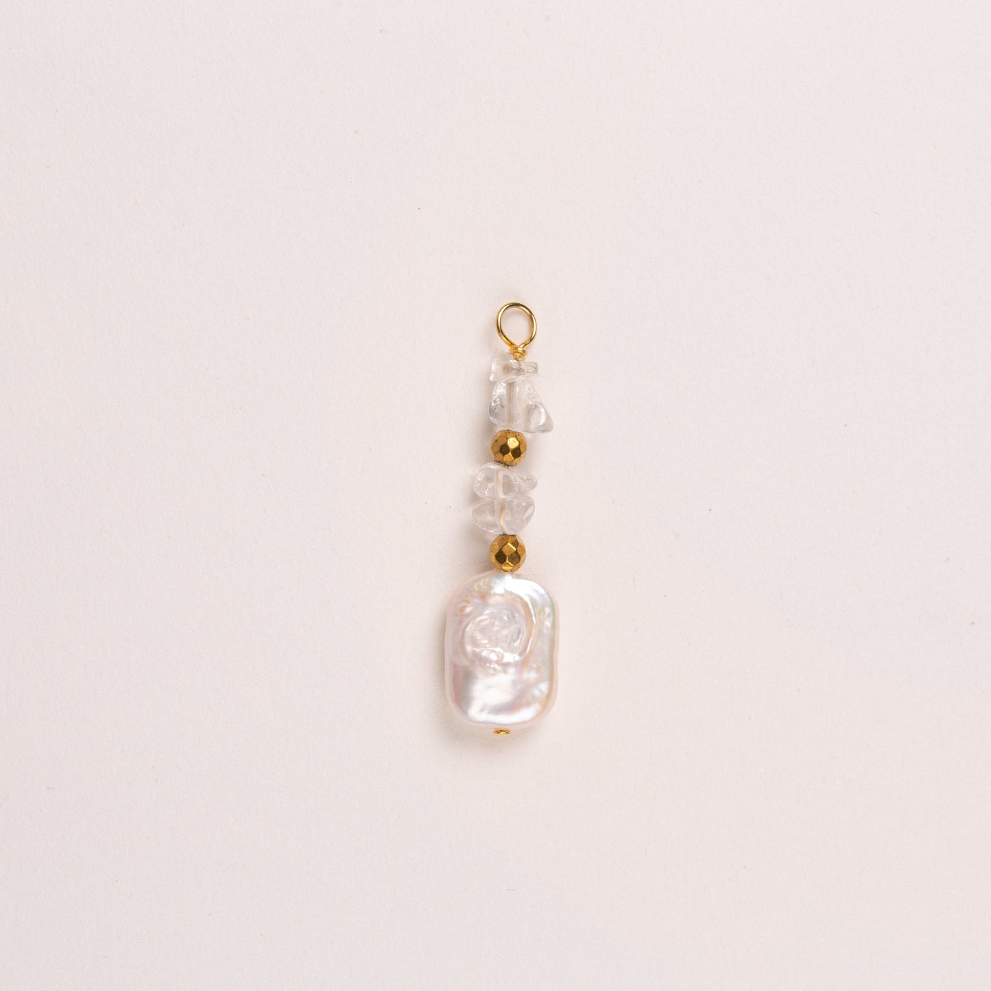 Charms perle de culture rectangulaire & éclats de pierre - Cristal de Roche