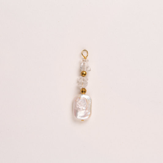 Charms perle de culture rectangulaire & éclats de pierre - Cristal de Roche