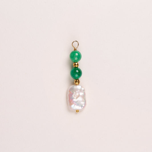 Charms perle de culture ovale & deux pierres ronde - Agate verte