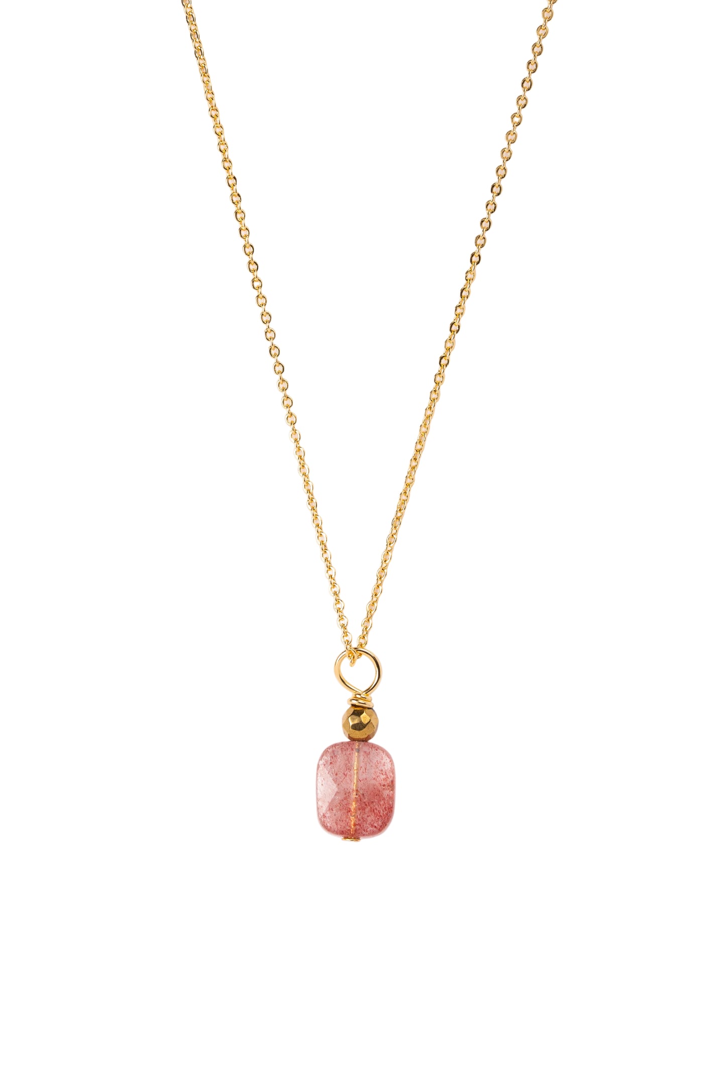 Collier avec pierre de quartz fraise naturelle