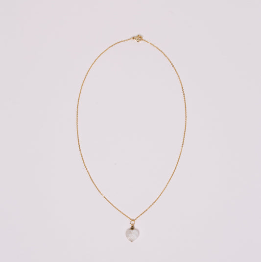 Collier Chaîne plaquée or - Pendentif en forme de coeur Pierre de Lune