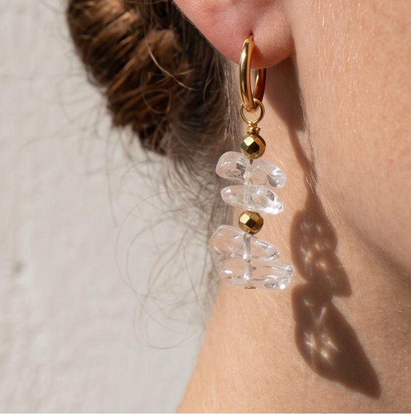 Boucles d'oreilles cristal de roche — pendantes 4,5 cm