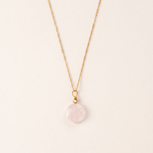 Collier pendentif quartz rose — chaîne plaquée or