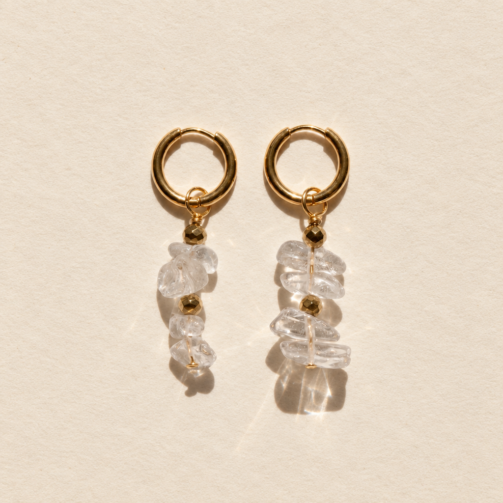 Boucles d'oreilles cristal de roche — pendantes 4,5 cm