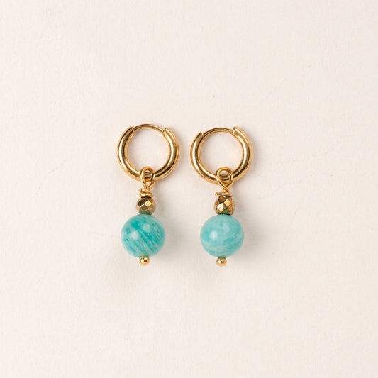 Boucles d'oreilles amazonite boules — anneaux plaqués or