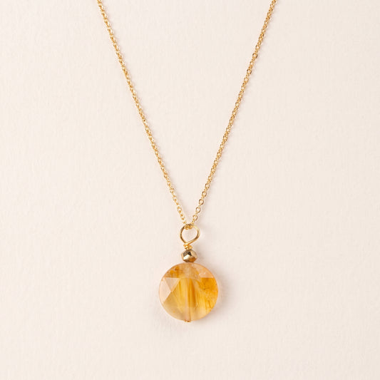 Collier pendentif citrine — chaîne plaquée or