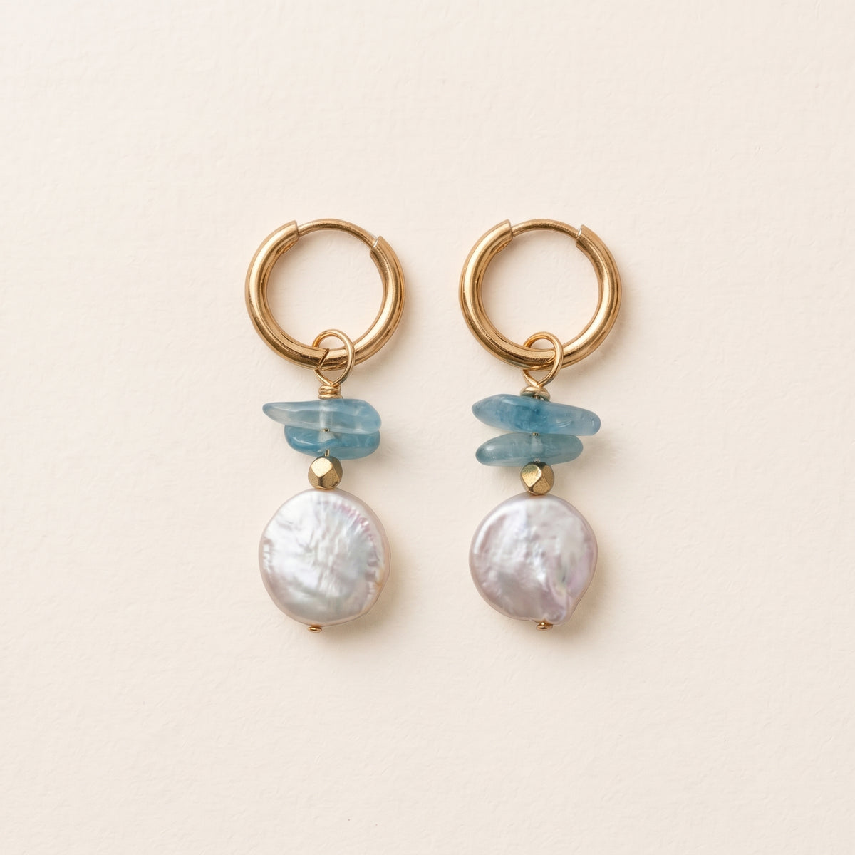 Aquamarine & freshwater pearl earrings — hoop earrings