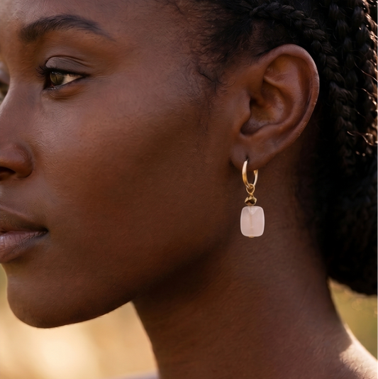 Boucles d'oreilles Pierre Quartz rose