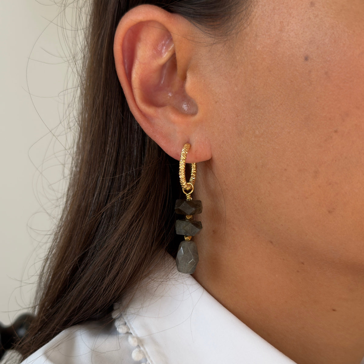Charm de labradorite — apilado de rondelles y nugget