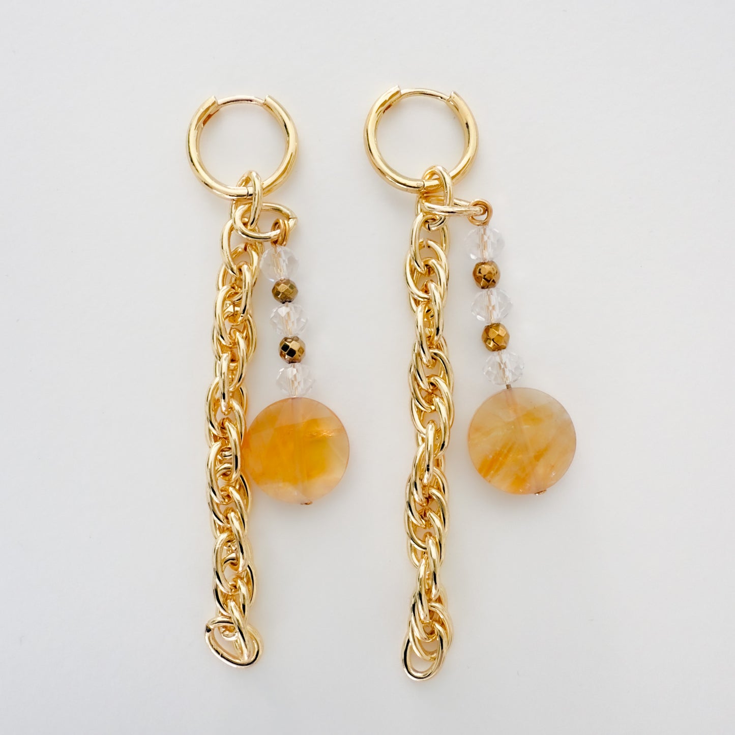Boucles d'oreilles Citrine et Chaine d'Or