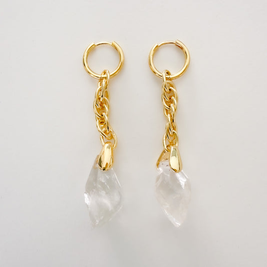 Boucles d'oreilles Cristal de roche et Chaine d'Or