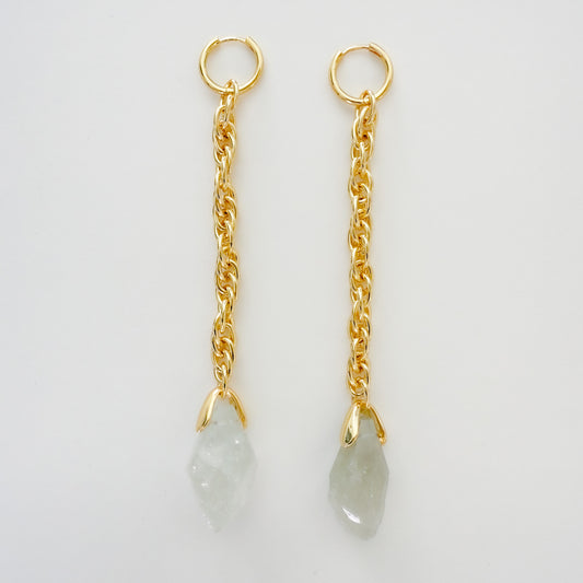 Boucles d'oreilles pierre de cristal de roche et chaîne d'or