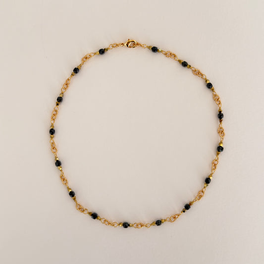 Collier chaîne onyx, perles 4 mm, plaqué or 43 cm — RÉALISE Paris