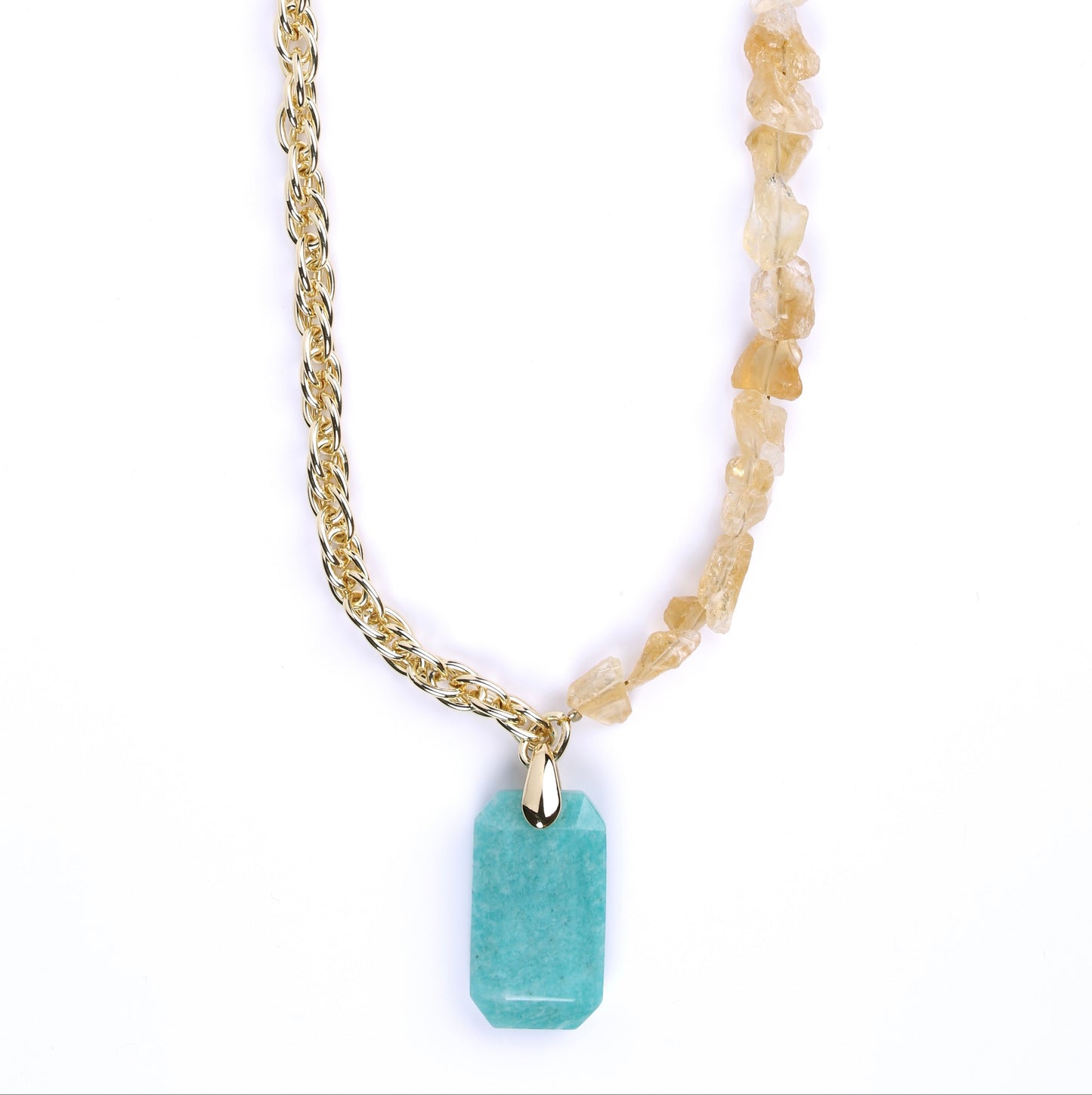 Collier pierres naturelles citrine et amazonite – Plaqué or fin