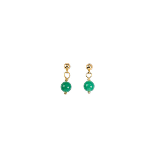 Gold Plated Stud Earrings – Green Agate