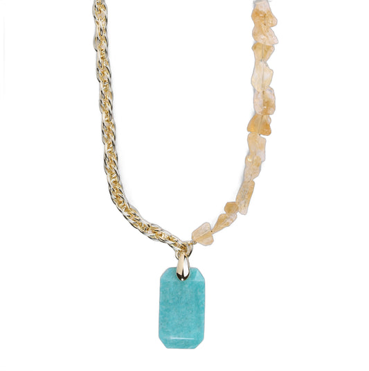Collier pierres naturelles citrine et amazonite – Plaqué or fin