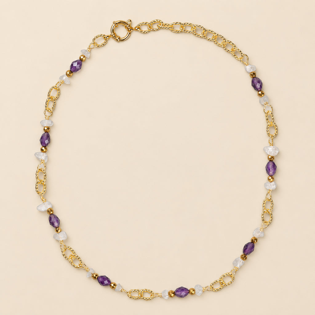 Collier améthyste — chaîne plaquée or