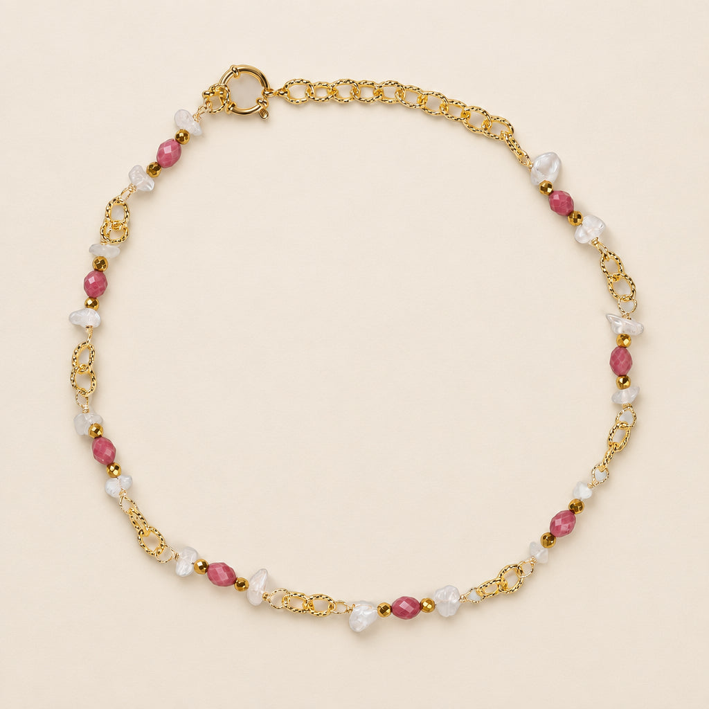 Rhodonite necklace — gold-plated chain