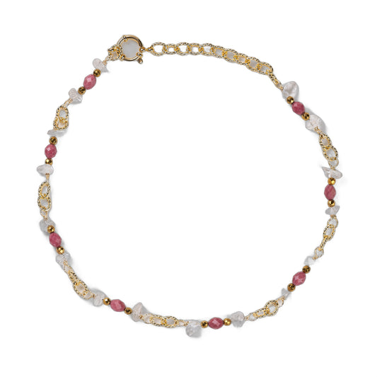 Collier Chaîne Plaquée Or – Pierre fine de Rhodonite