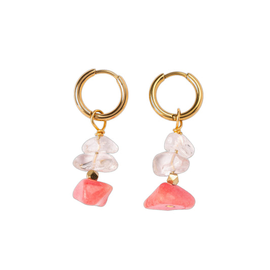 Boucles d'oreilles Cristal de roche et Pierre rose