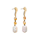 Boucles d’oreilles en citrine naturelle et perles d’eau douce – Attaches martelées