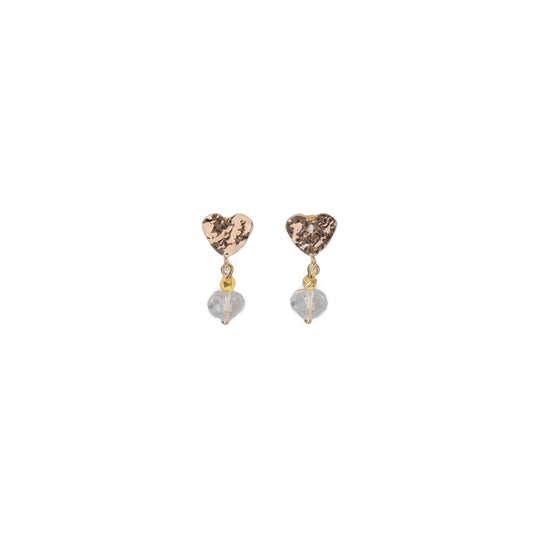 Boucles d'oreilles attache martélée en forme de coeur - Perle en Cristal de Bohème