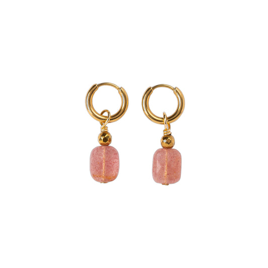 Boucles d'oreilles Anneau plaqué or - Quartz fraise rectangulaire