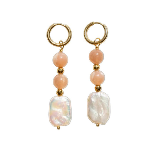 Boucles d'oreilles Perle d'eau douce et Pierre de Soleil