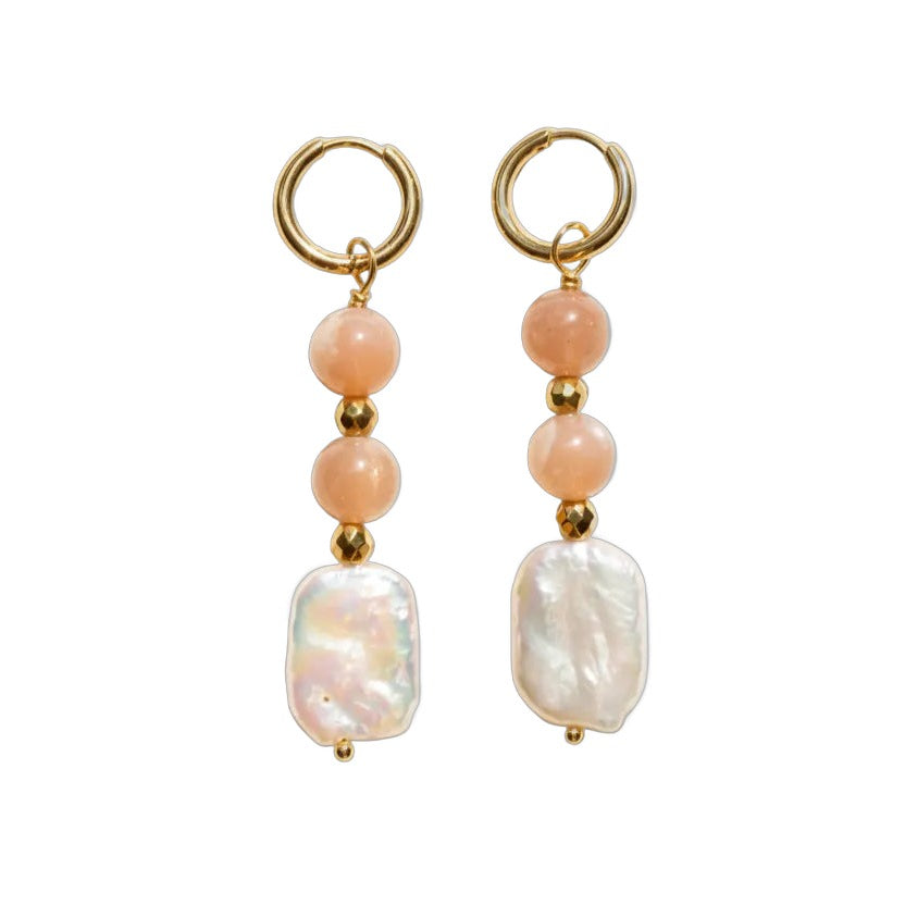 Freshwater Pearl and Sunstone Earrings
