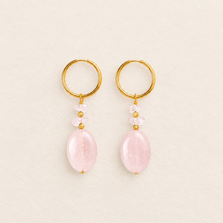 Boucles d'oreilles quartz rose & cristal de roche