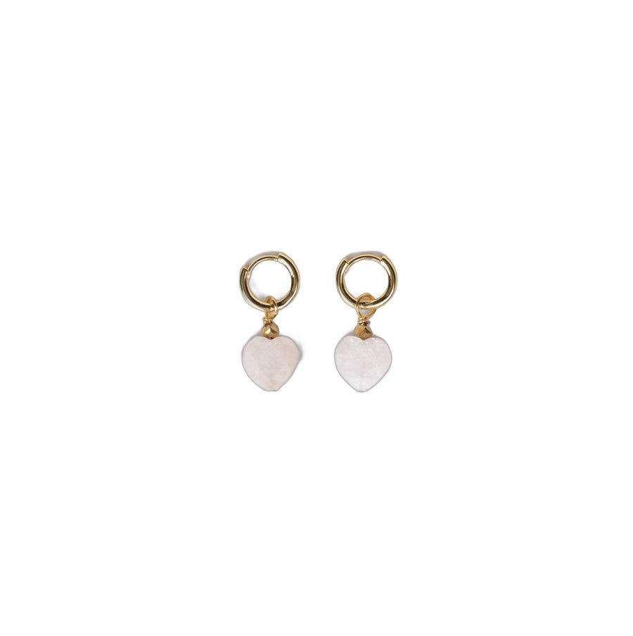 Boucles d'oreilles anneaux - Pierre de Lune en forme de coeur