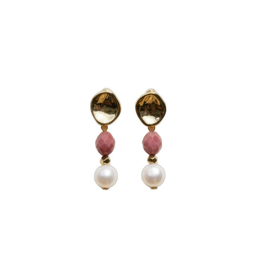 Boucles d'oreilles Perle d'eau douce et Rhodonite