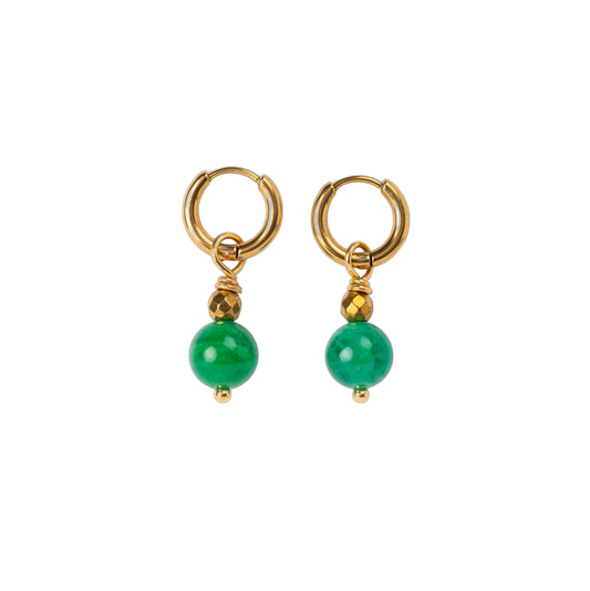 Boucles d'oreilles Anneau plaqué or - Agate verte ronde