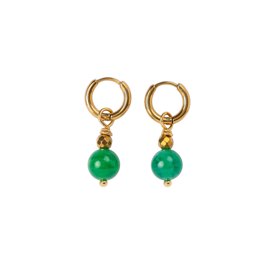 Boucles d'oreilles Anneau plaqué or - Agate verte ronde