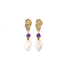 Boucles d'oreilles Améthyste et Perles d'eau douce – Attaches martelées