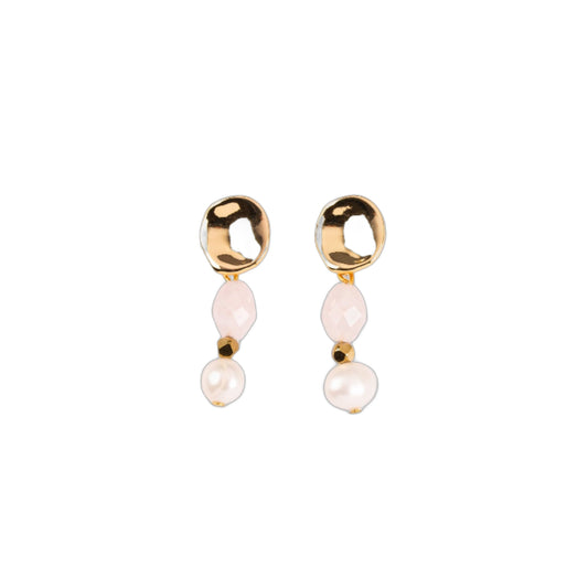 Boucles d'oreilles Perle d'eau douce et Quartz rose
