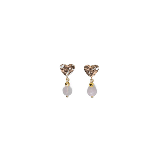 Boucles d'oreilles attache martélée en forme de coeur - Pierre naturelle d'Opale