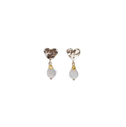 Boucles d'oreilles attache martélée en forme de coeur - Pierre de Lune