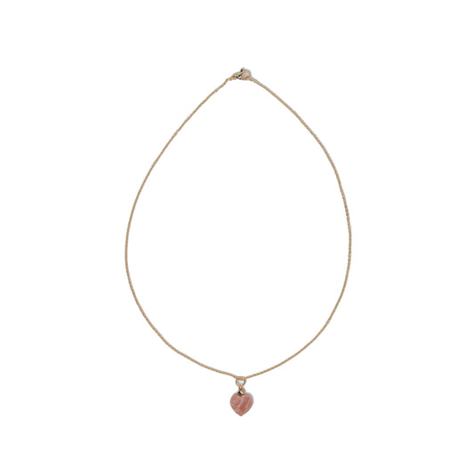 Collier Chaîne plaquée or - Pendentif en forme de coeur Pierre de Soleil