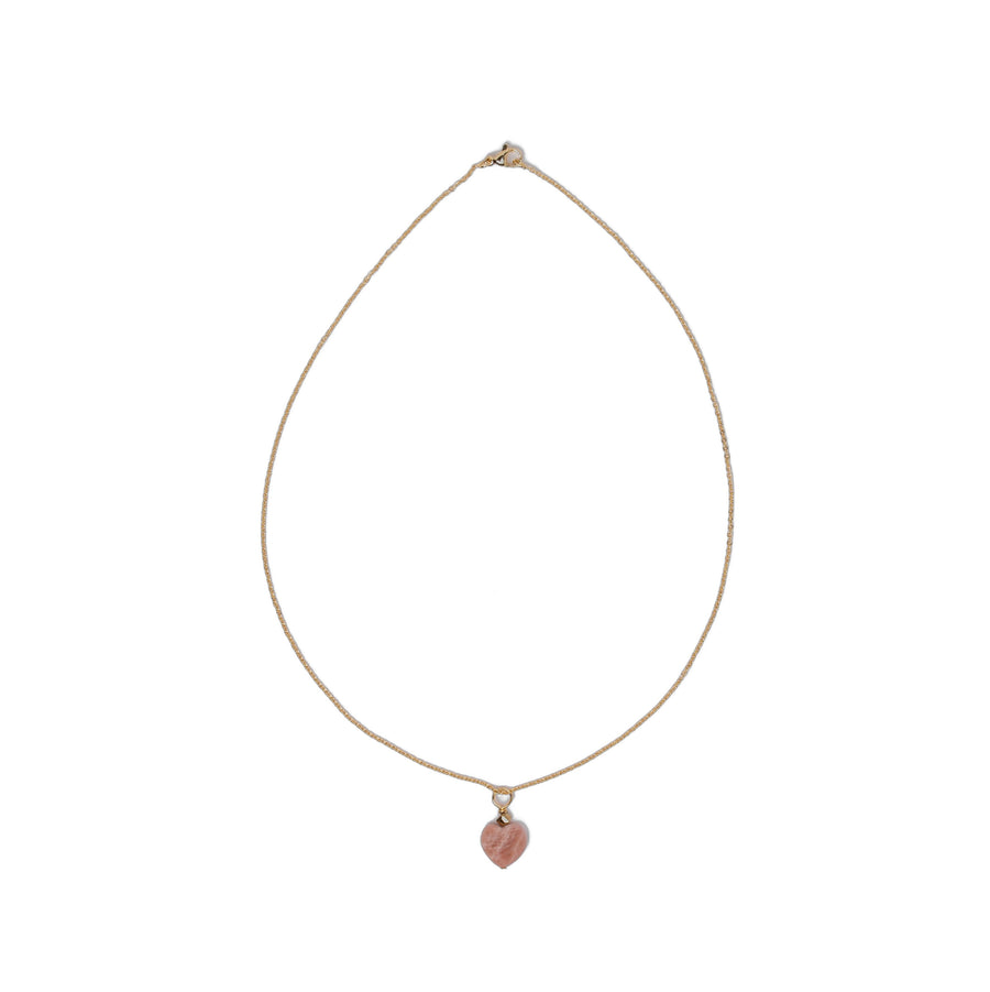 Collier Chaîne plaquée or - Pendentif en forme de coeur Pierre de Soleil