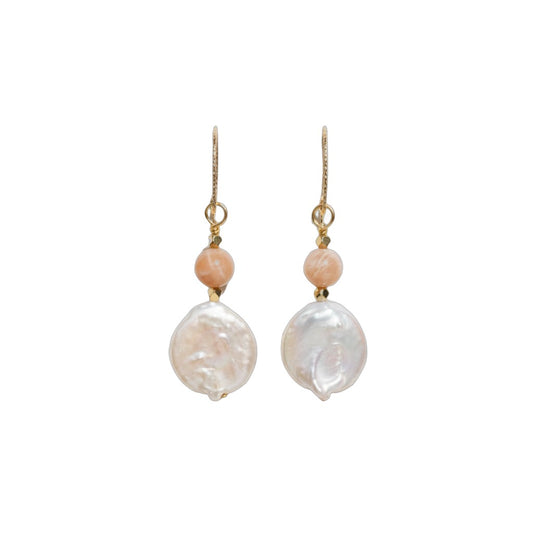 Boucles d'oreilles Perle d'eau douce irrégulière et Pierre de soleil