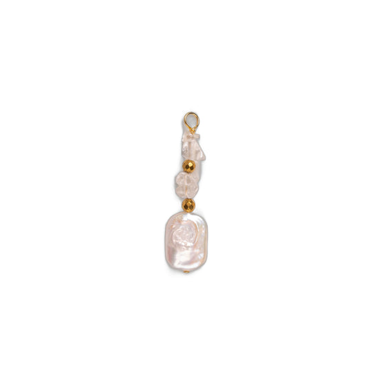 Charms perle de culture rectangulaire & éclats de pierre - Cristal de Roche