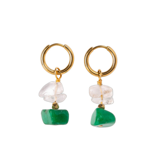 Boucles d'oreilles Cristal de roche et Pierre Verte