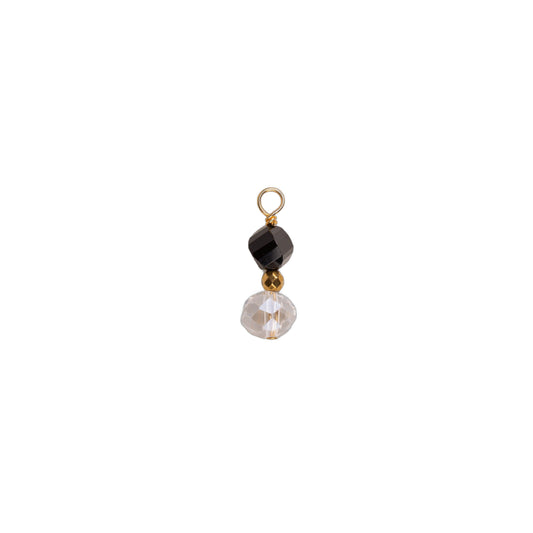 Charms deux pierre ronde ciselée - Onyx & Cristal de bohème
