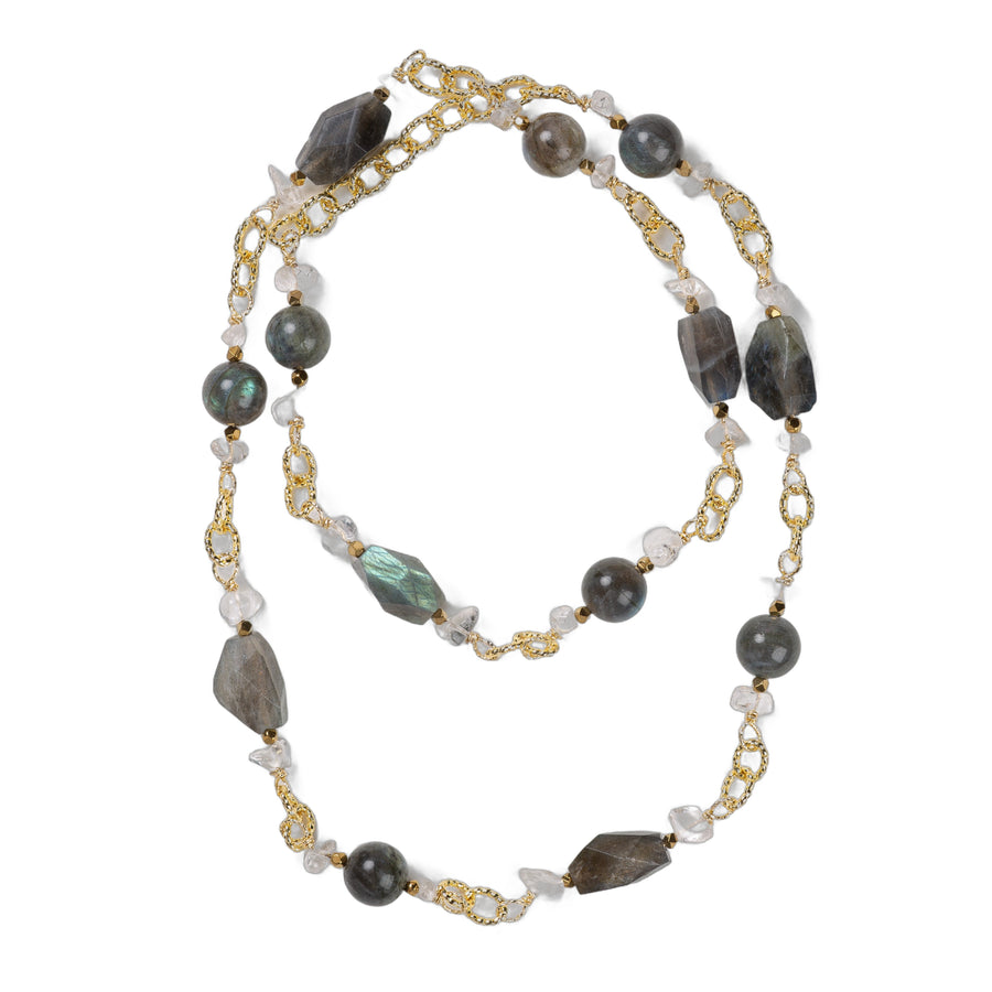 Sautoir Chaîne Plaquée Or – Pierre de Labradorite