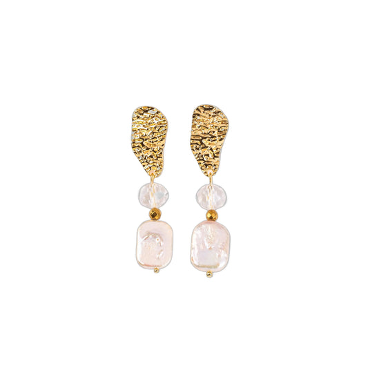Boucles d’oreilles en cristal de bohème et perles d’eau douce – Attaches martelées