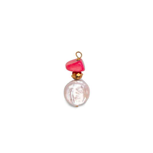 Charms perle de culture ronde et pierre irrégulière rose