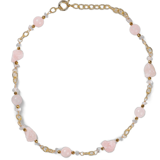 Collier Chaîne Plaquée Or – Pierre de Quartz rose