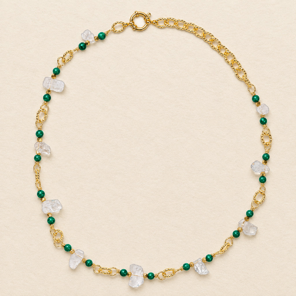 Collier malachite — chaîne plaquée or